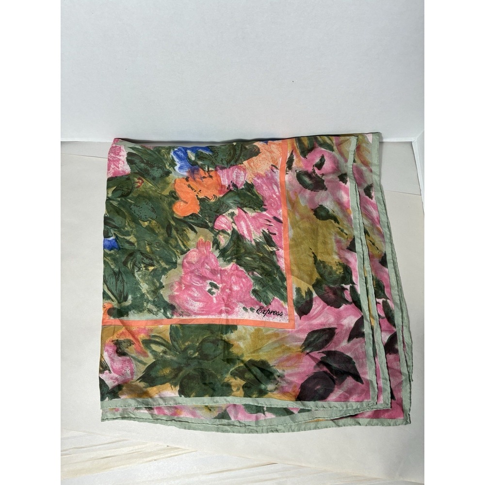 Vintage Express Floral Silk Scarf Square Multicolor Quiet Luxury